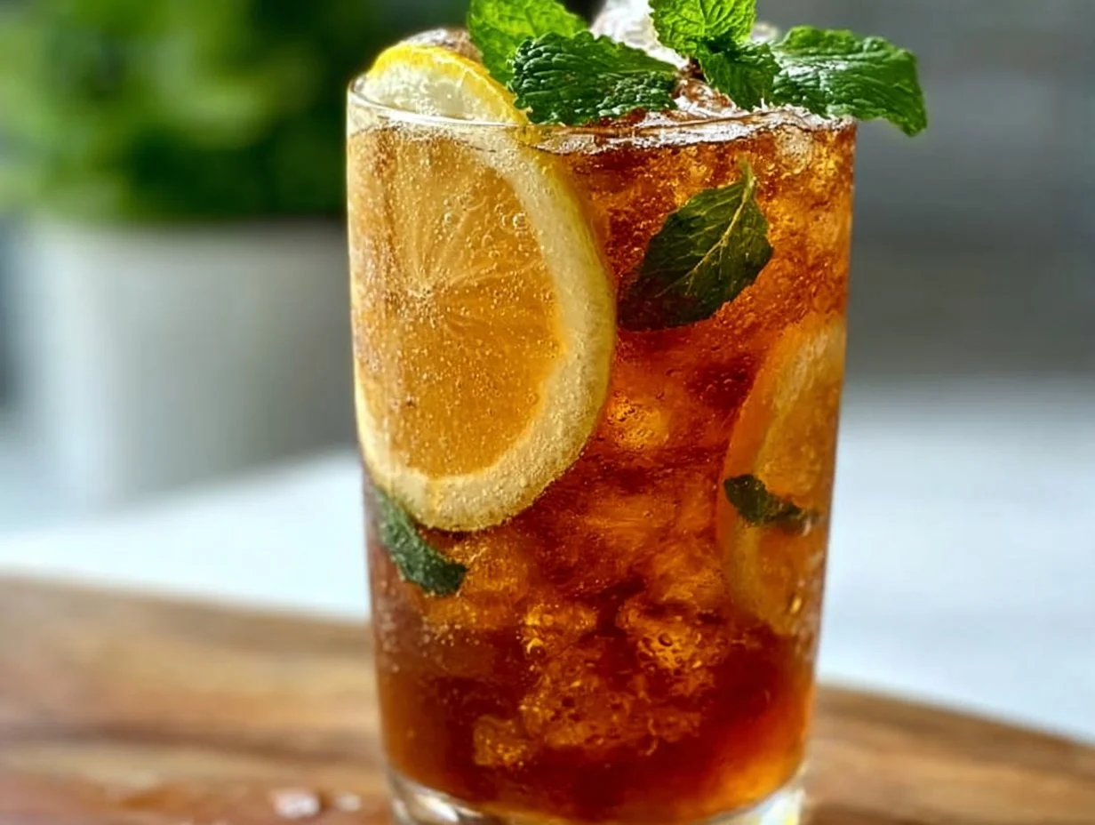 Refreshing glass of Southern Iced Tea with lemon and mint garnish.