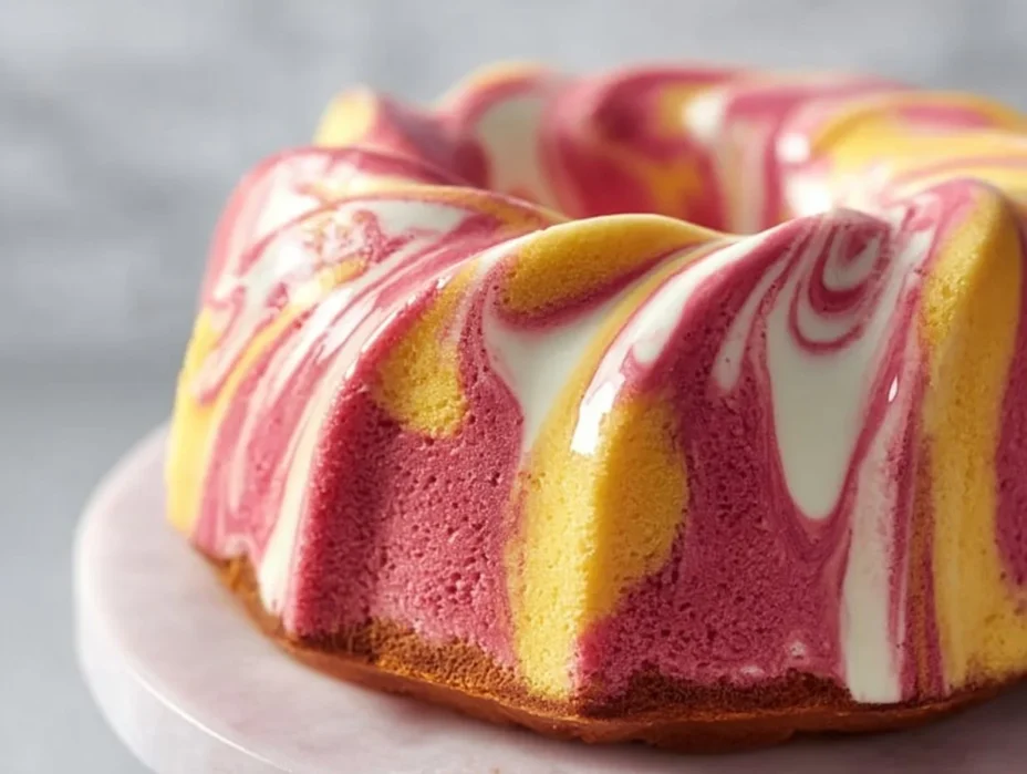 Delicious strawberry milkshake pound cake topped with fresh strawberries