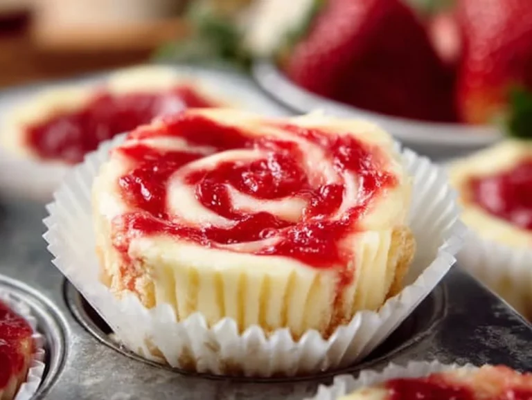 Strawberry Rhubarb Mini Cheesecakes
