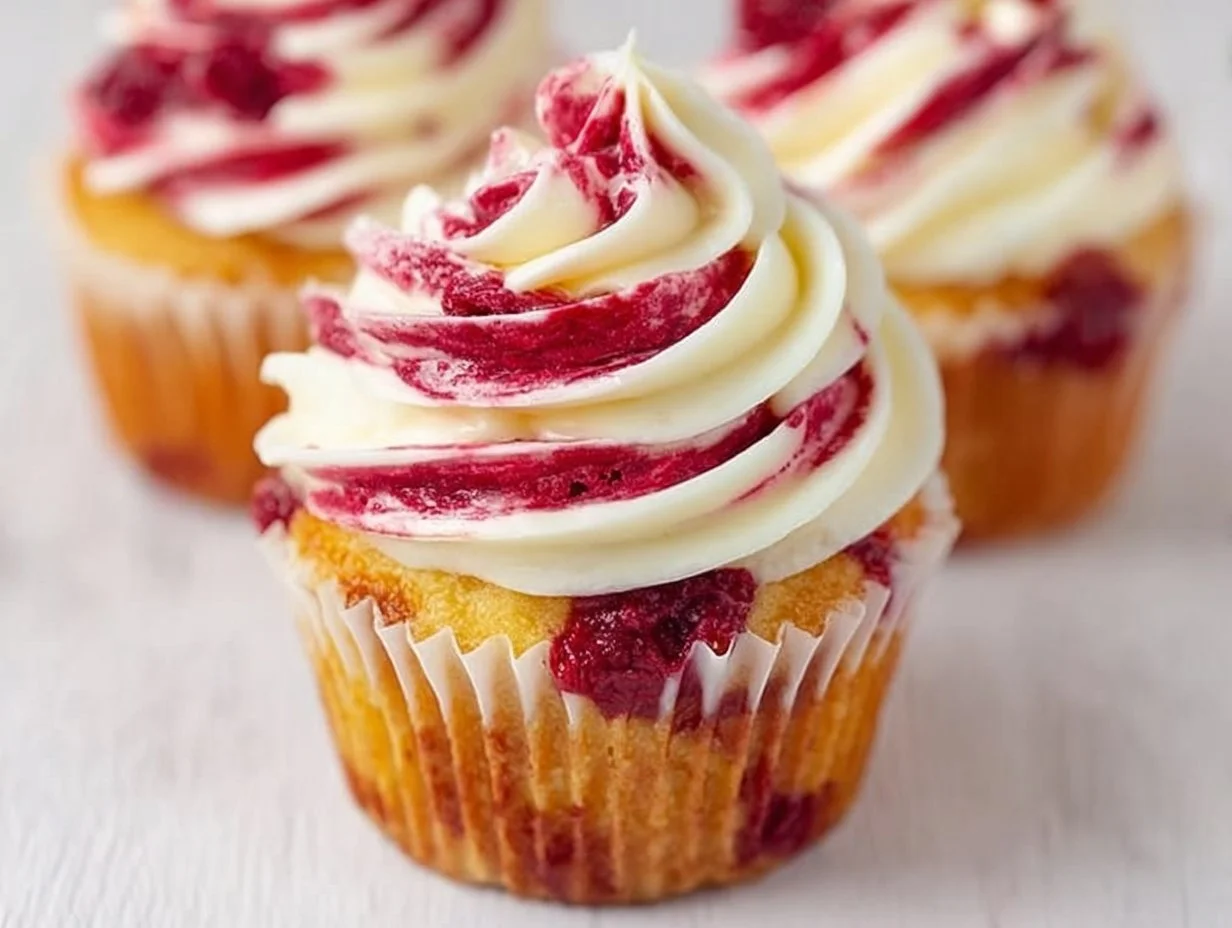 Velvety Cupcakes with Red and White Swirl Frosting