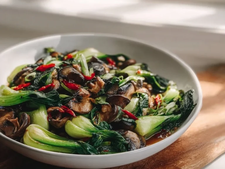 Bok Choy and Mushroom Stir Fry featuring vibrant vegetables in a savory sauce