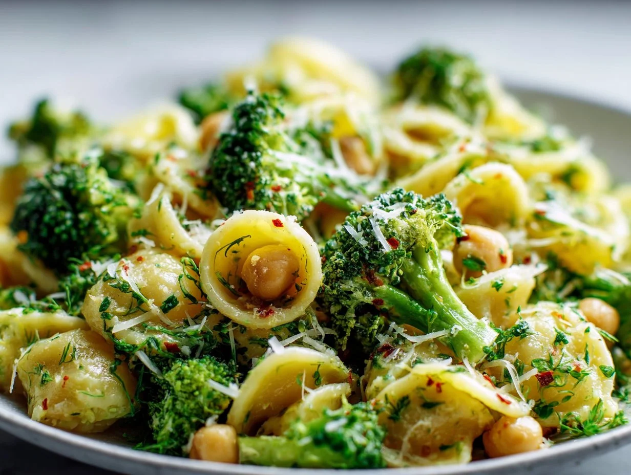 Broccoli Chickpea Pasta with Garlic Olive Oil