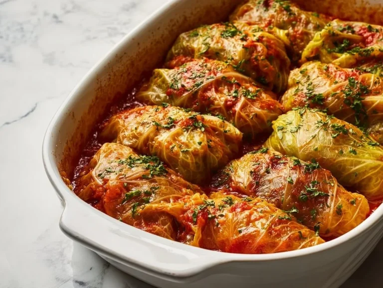 Delicious homemade cabbage rolls filled with savory meat and rice