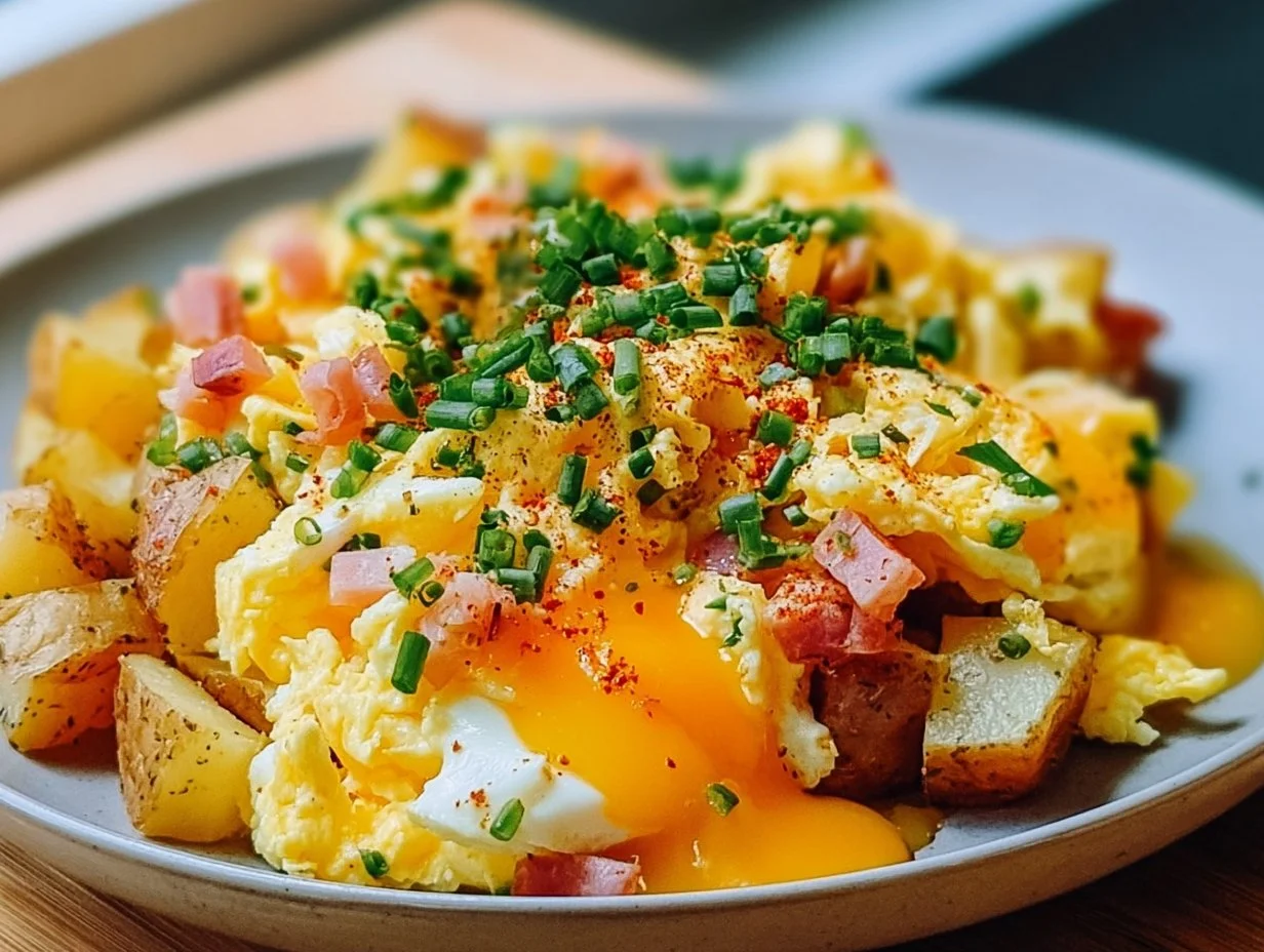 Cheesy Potato Egg Scramble