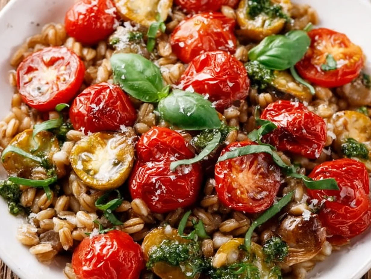 Farro Salad with Blistered Tomatoes and Pesto