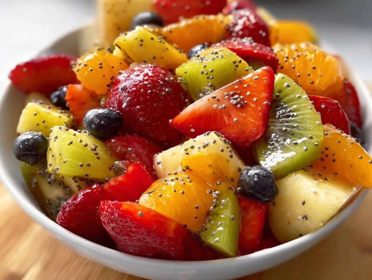 Fresh Fruit Salad with Honey Lime Poppy Seed Dressing