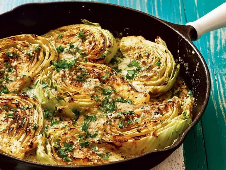 Garlic-Parmesan Melting Cabbage dish, tender and flavorful, served on a plate