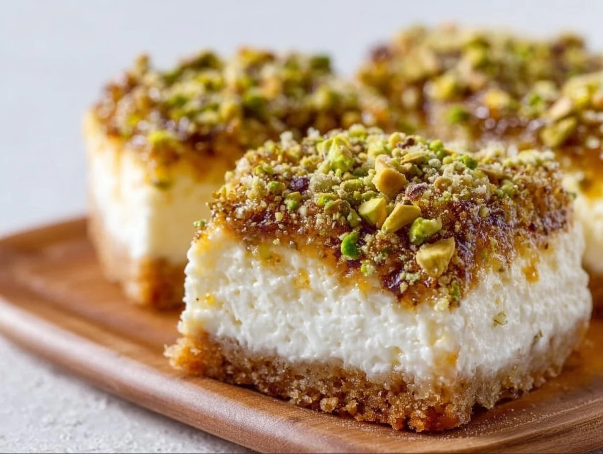 Greek Honey Pistachio Cheesecake Bars