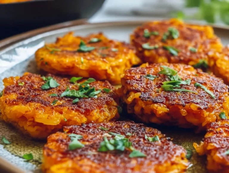 Healthy sweet potato hash browns served on a plate with garnishes