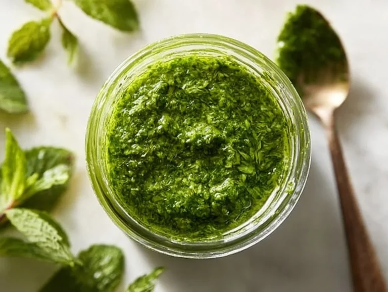 Bowls of Indian Mint Sauce garnished with fresh mint leaves.