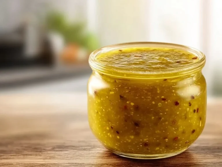 Jalapeño Honey Mustard Sauce in a bowl with fresh jalapeños and honey nearby.