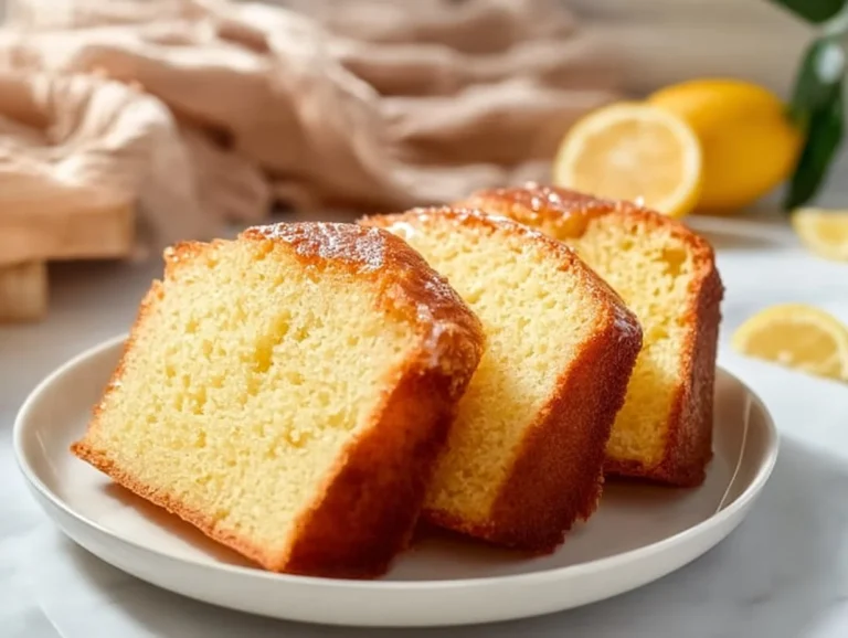 Moist Lemon Greek Yogurt Cake topped with lemon zest and fresh berries