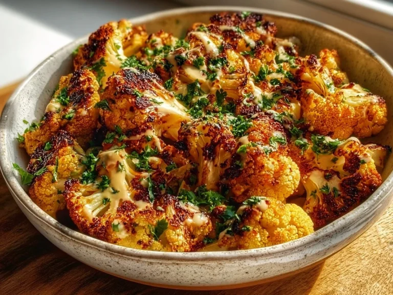 Moroccan Cauliflower with Tahini-Honey served on a plate