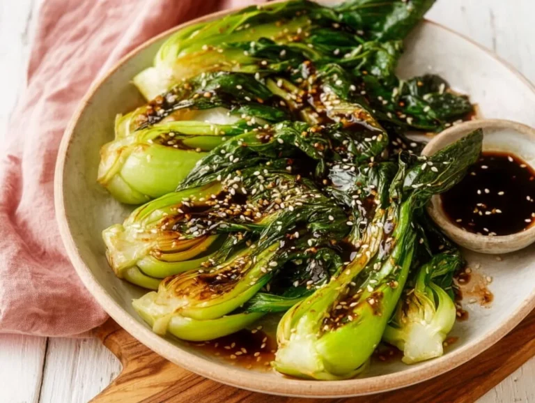 Sautéed baby bok choy with ginger sauce served in a bowl