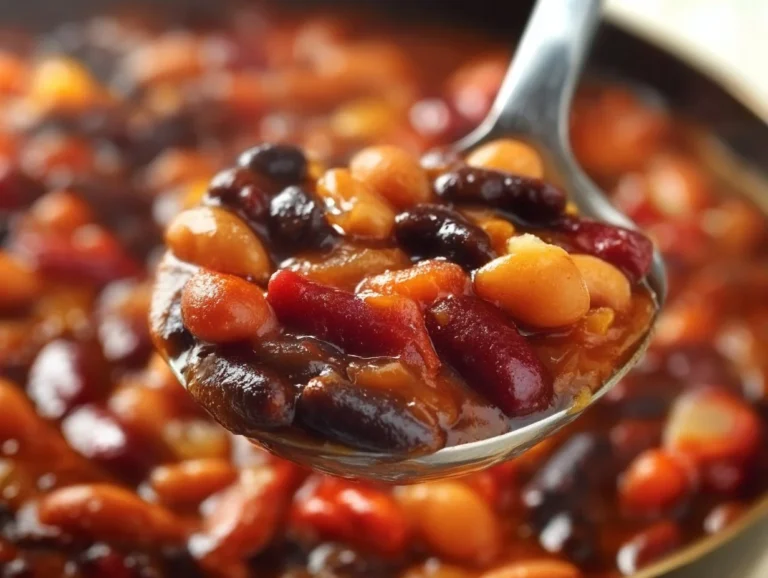 Skillet barbecue baked beans in a cast iron skillet