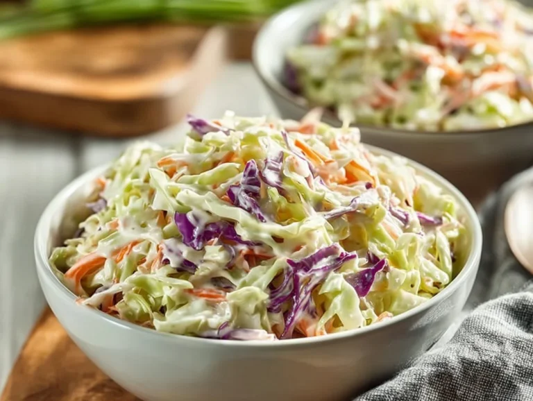 Delicious Southern coleslaw served in a bowl with a creamy dressing