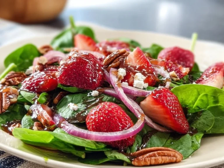Fresh Strawberry Spinach Salad with vibrant greens and juicy strawberries