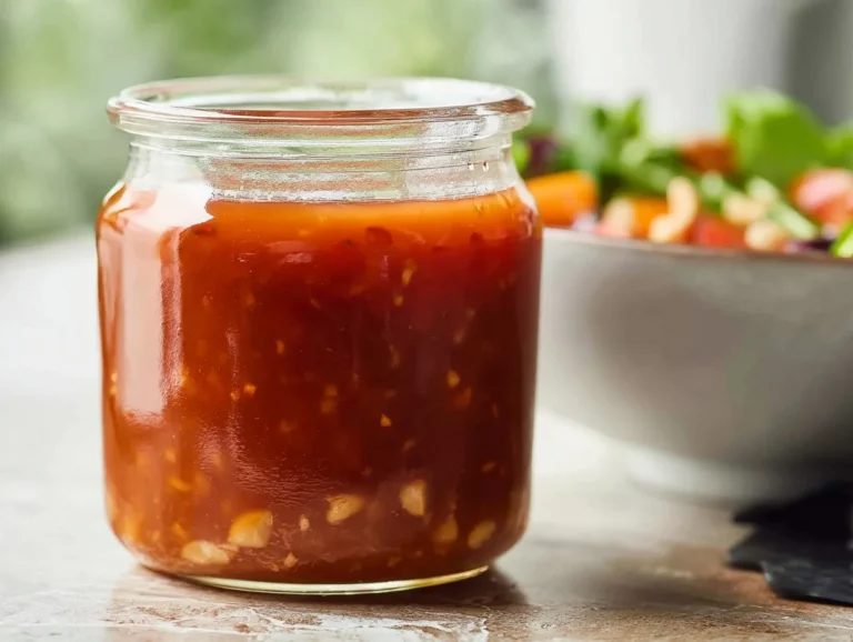 Bottle of Sweet Chili Vinaigrette dressing with fresh ingredients