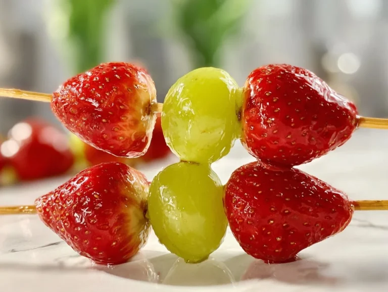 Tanghulu with colorful fruits coated in candy syrup