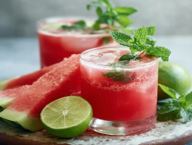 Refreshing watermelon mint lime juice served in a clear glass.