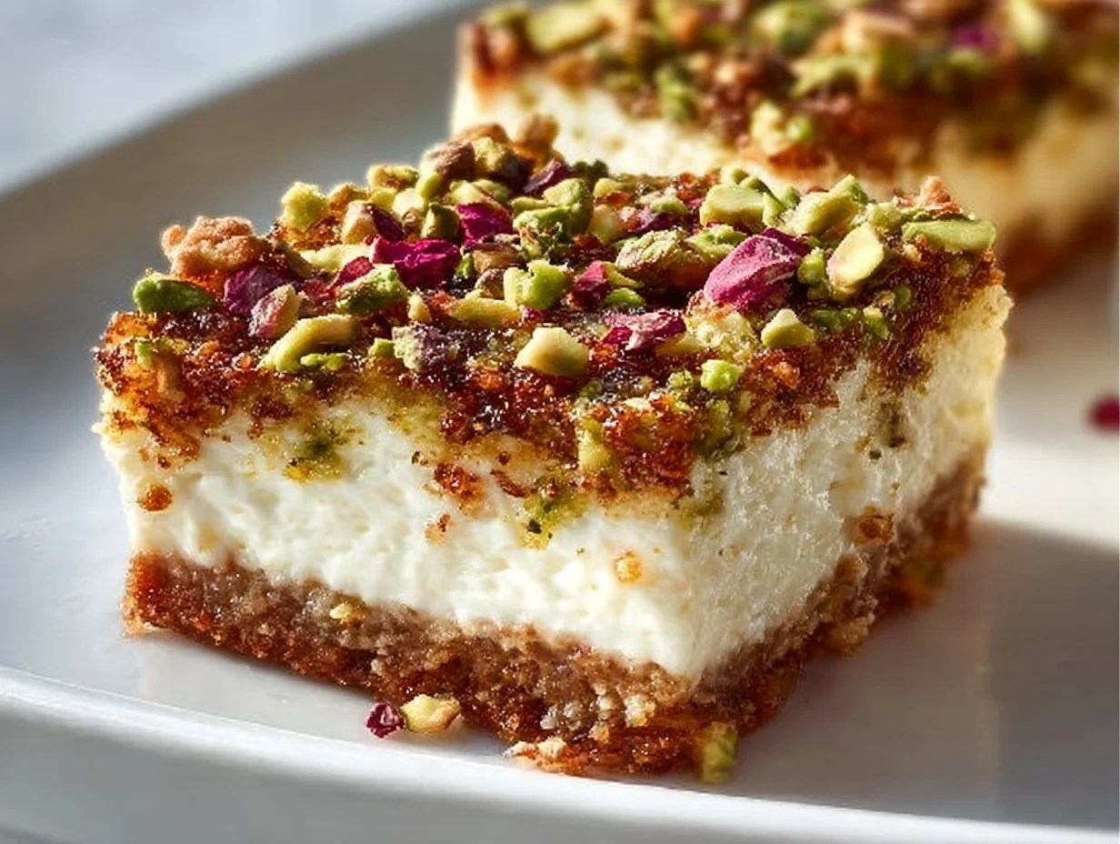 Decadent Greek Honey Pistachio Cheesecake Bars