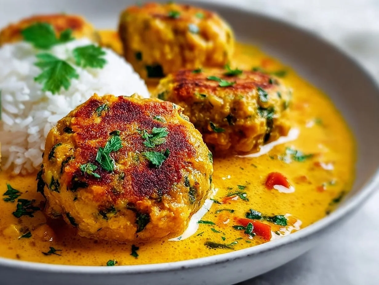 Chickpea and Carrot Patties in Coconut Curry Sauce