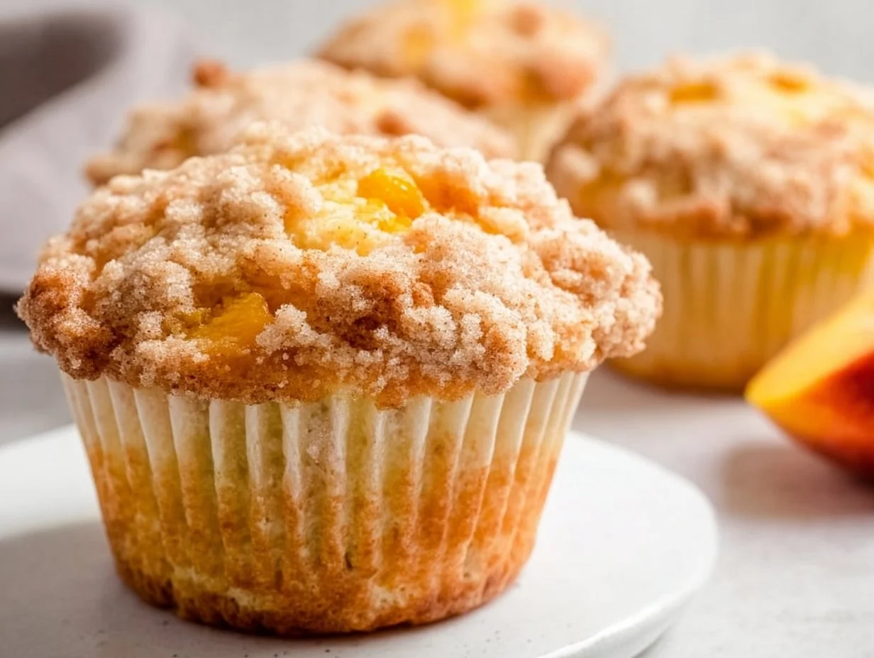 Peach Muffins with Cinnamon Streusel