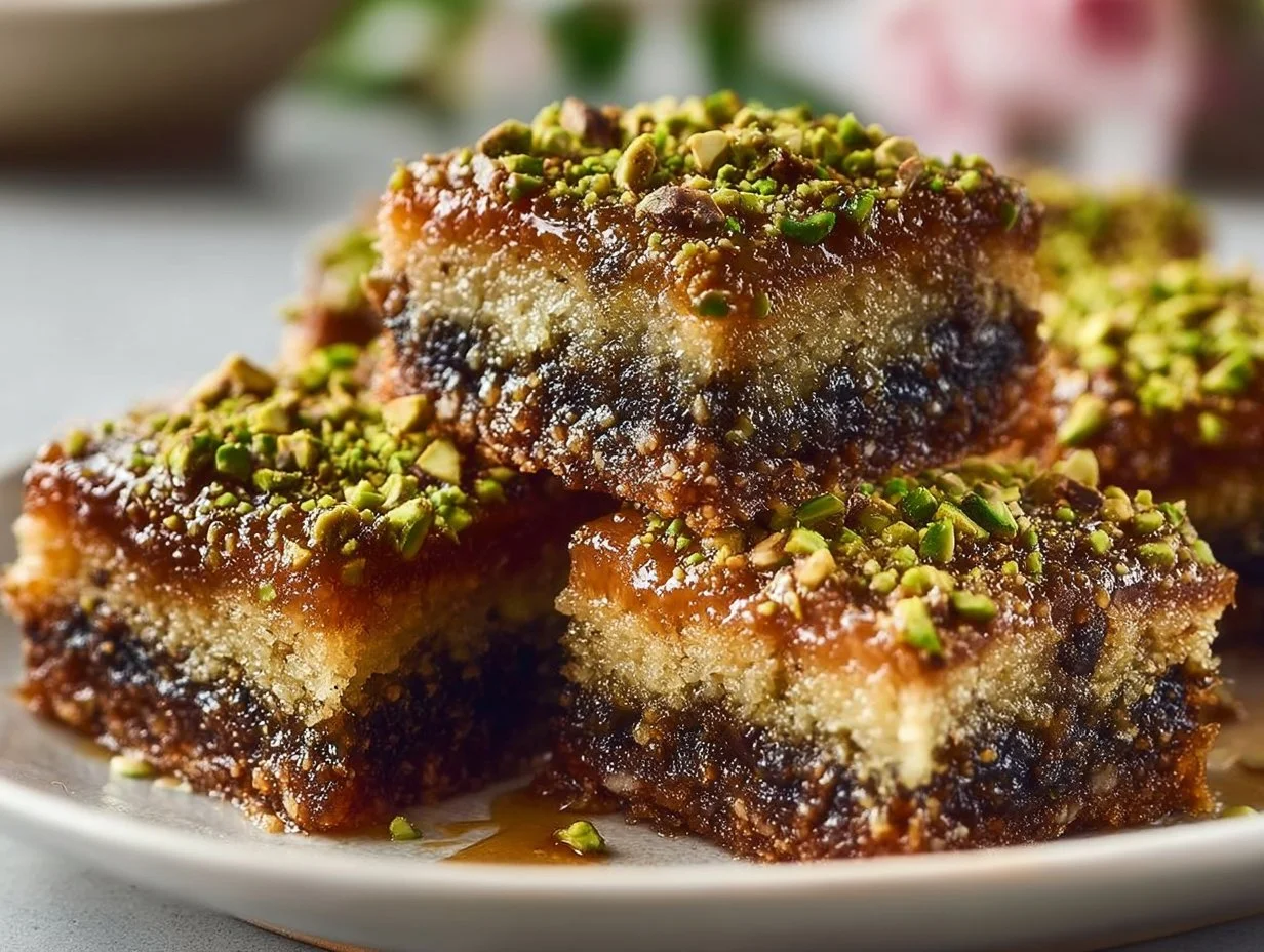 Tahini Baklava Brownies with Pistachio Caramel Crunch