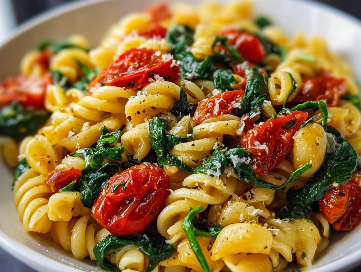 Easy Vegan Spinach Tomato Pasta