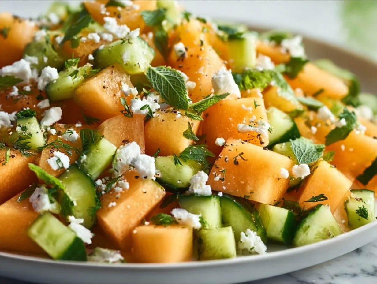 Cantaloupe Melon Salad With Cucumber & Feta