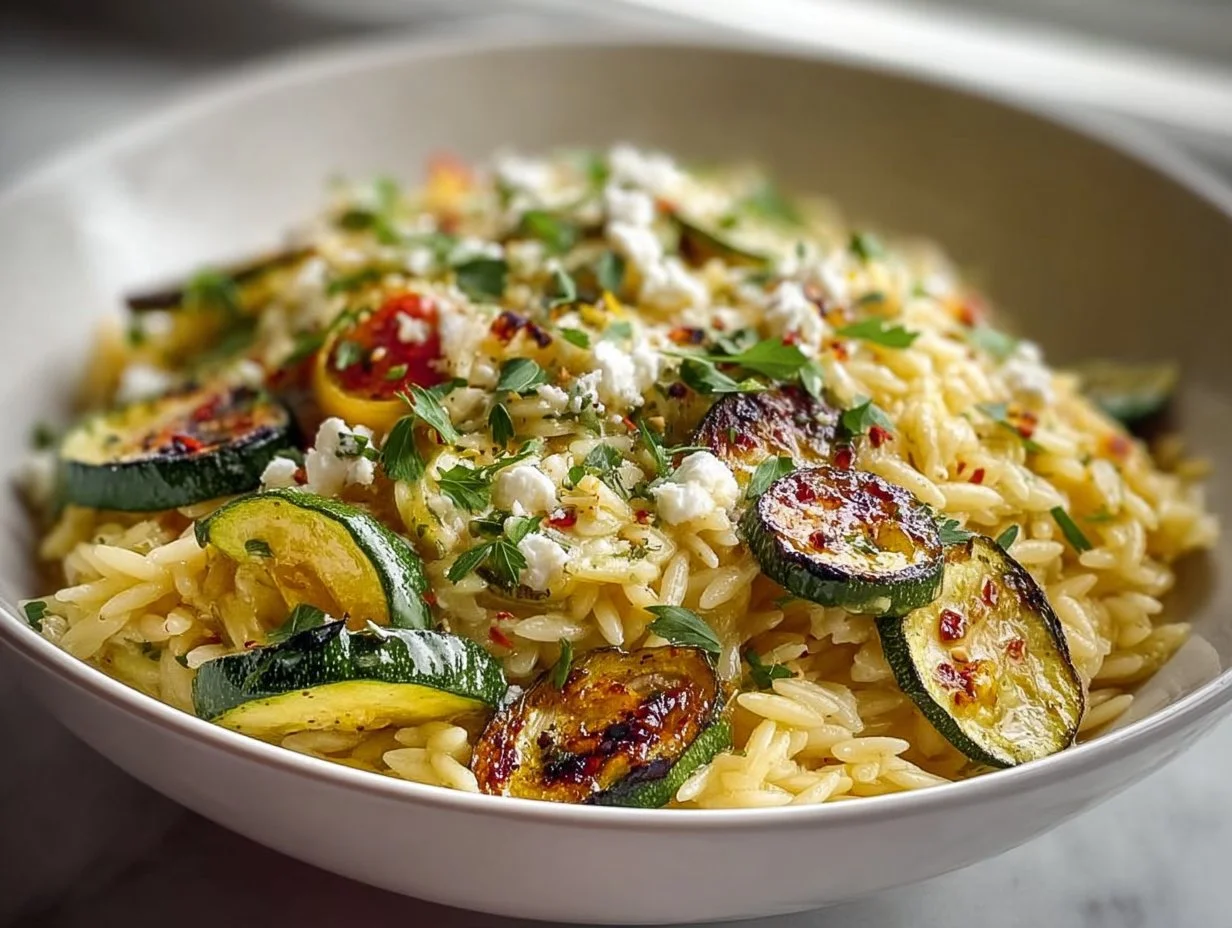 Greek Lemon Orzo with Roasted Zucchini