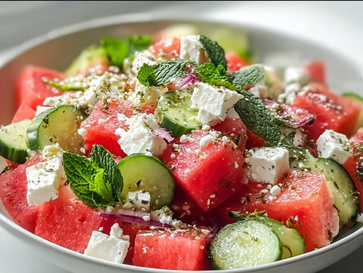 Simple Watermelon + Cucumber + Feta Salad