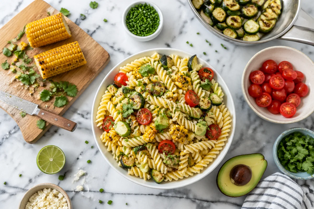 grilled corn pasta salad with hot lime dressing