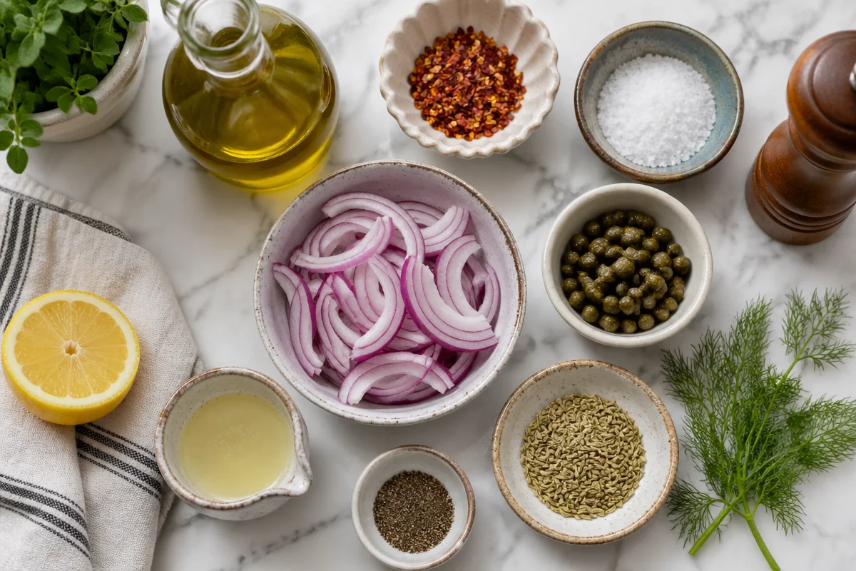 Spicy Lemon Vinaigrette with Capers, Red Onion & Fennel Seeds