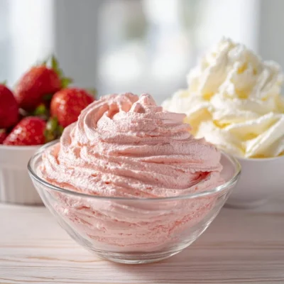 Delicious 4-ingredient strawberry mousse served in a bowl