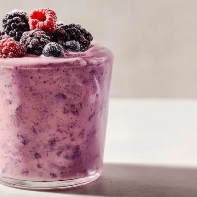 A 5-ingredient protein smoothie in a glass, showcasing its creamy texture and vibrant color.