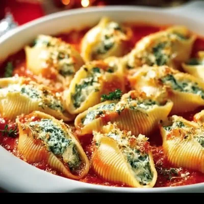 Delicious stuffed shells filled with cheese and herbs served on a plate