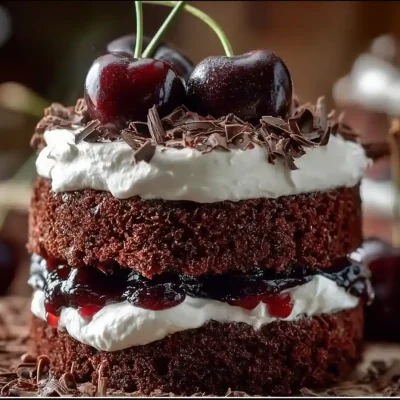 Delicious Black Forest mini cakes topped with cherries and whipped cream