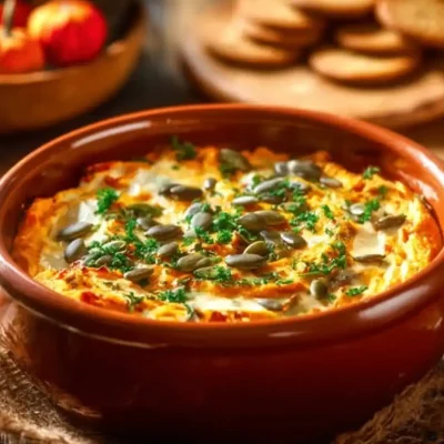 Creamy butternut squash dip with feta cheese served in a bowl