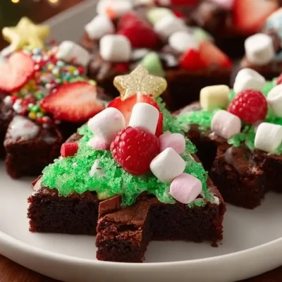 Festive Christmas tree brownies decorated for the holiday season