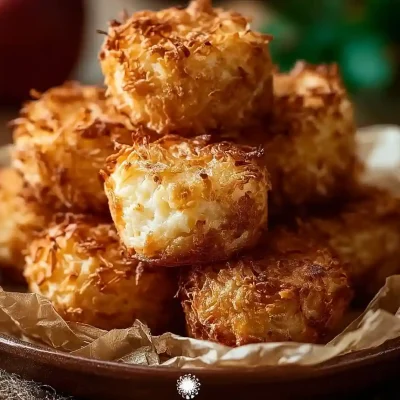 Cinnamon apple cottage cheese bites baked golden, stacked on a plate, with crispy oat edges.