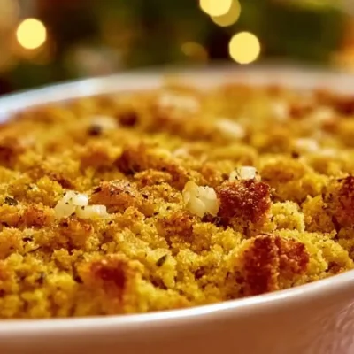 Delicious Southern Cornbread Dressing served in a bowl