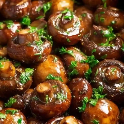 Crockpot Garlic Parmesan Mushrooms served in a bowl