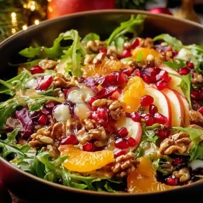 Delicious Christmas salad with honey mustard dressing and colorful seasonal ingredients