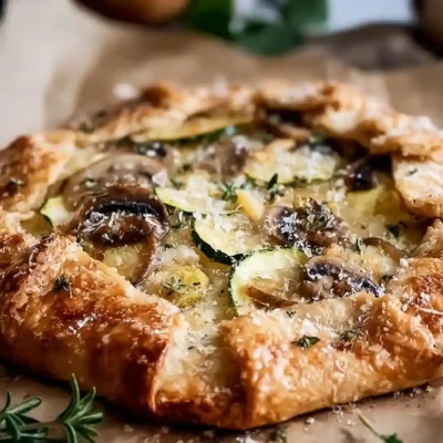 Garlic Parmesan Galette served on a rustic wooden table