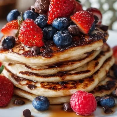 Delicious high protein pancakes stacked on a plate, perfect for breakfast.