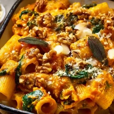 Pasta Bake with Pumpkin Tomato Sauce, a delicious and comforting meal.