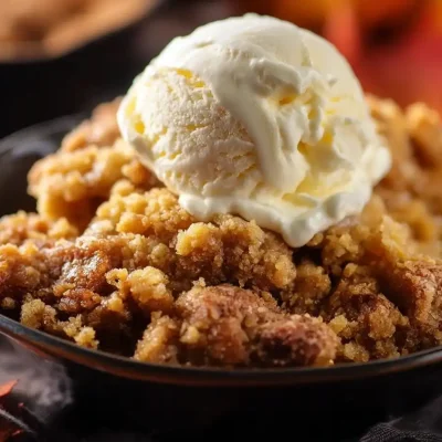 Pumpkin Pie Crisp dessert topped with a crispy layer, perfect for fall celebrations.