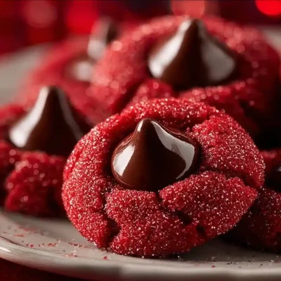 Delicious Red Velvet Blossom Cookies decorated with cream cheese frosting