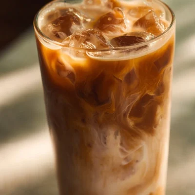 A refreshing Vanilla Maple Protein Iced Coffee served in a glass with ice.